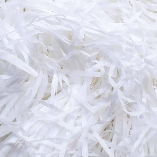 RSYHVG White Shredded Tissue Paper for Gift Boxes Stuffing 100 g Hampers Filling and Packaging Filler, Soft Shreds Raffia Paper Suitable Party Easter Christmas Father's Day