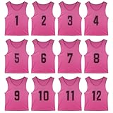 Linkidea Pink Soccer Scrimmage Team Vest for Children 4-8 Years Old, Team Pinnies with Number for Sports & Practice, Soccer Training Jerseys Fits Kid, Youth (12-Pack, S)