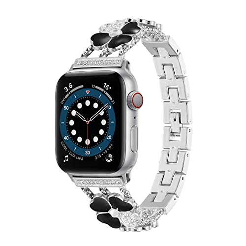 GOOYIN Damen Armband Kompatibel für Apple Watch 41mm 40mm 38mm Edelstahl Metall Armbänder Strass Diamant Ersatzarmband Schmuck Uhrenarmband Metallband für iWatch Series 7 6 5 4 3 2 1 SE, Silber Cover