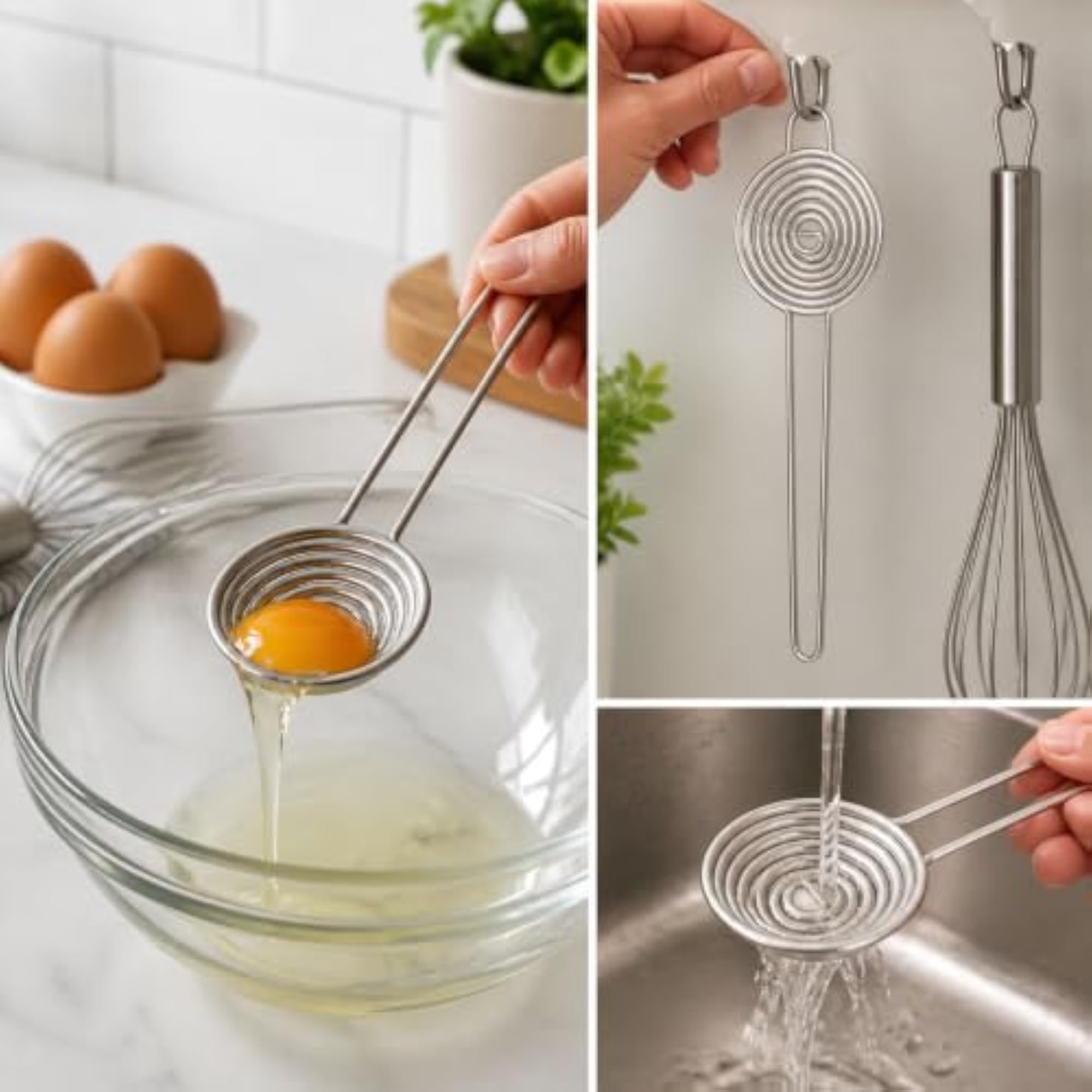Stainless Steel Egg Separator with Long Handle for Baking