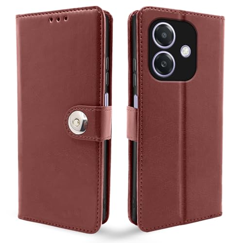 Image of Pikkme Flip Cover Leather Finish | Inside TPU with Card Pockets | Wallet Stand and Shock Proof | Complete Protection Button Flip Case for Oppo A3x 5G / A3x 4G / A3 5G (Brown)