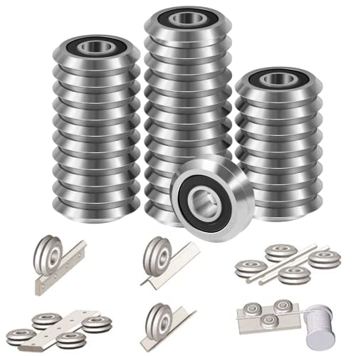 16pcs RM2-2RS 3/8'' Roller Ball Bearing V Groove Double Sided Rubber Sealed Roller Bearing, Pre Lubricated, High Precision Grade
