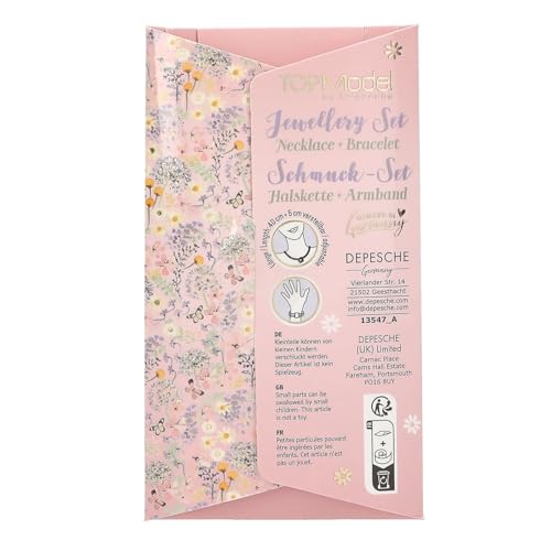 Depesche 13547 TOPModel Summer Feeling - Schmuck Set mit Kette und elastischem Armband, beide verziert mit kleinen bunten Perlen und Blumen