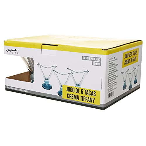 Mimo Style Jogo de 6 Taças de Sobremesa de Vidro Transparentes 170ml Base Azul Conjunto Linha Tiffan