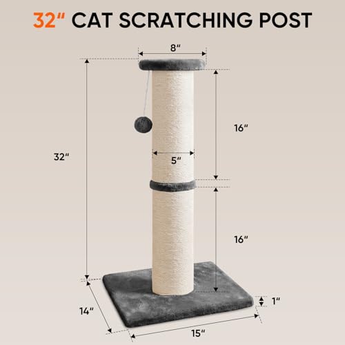 Rascador PAWSCRAT para gatos 81 cm alto sisal natural con bola miniatura 2