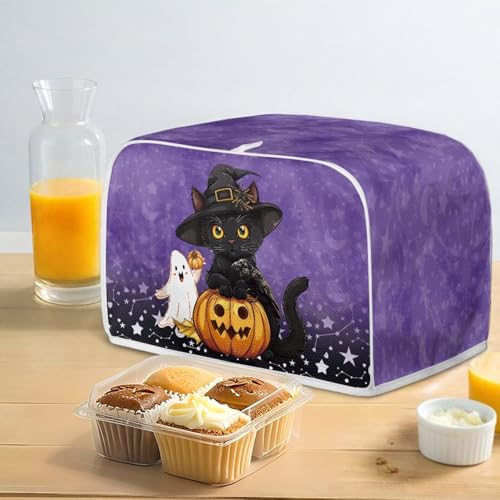Image of 2 Slice Toaster Bread Machine Cover Kitchen Small Appliance Toaster Oven Dust Protection Cover Universal Size Halloween Cute Black Cat