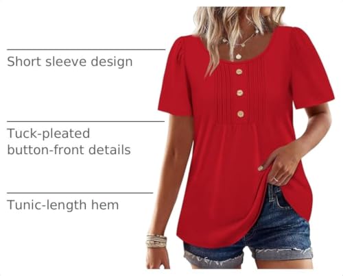 Image of Womens Tops Dressy Casual Blouses Short Sleeve Shirts Plus Size Fashion Clothing Spring Summer Outfits Button Pleated Front