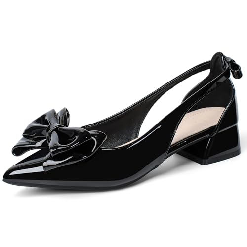 Slingback Jane Heels for Women Low Block Heel Closed Square Toe Pump Shoes Heels Classic Daily Office Dressy Shoes2