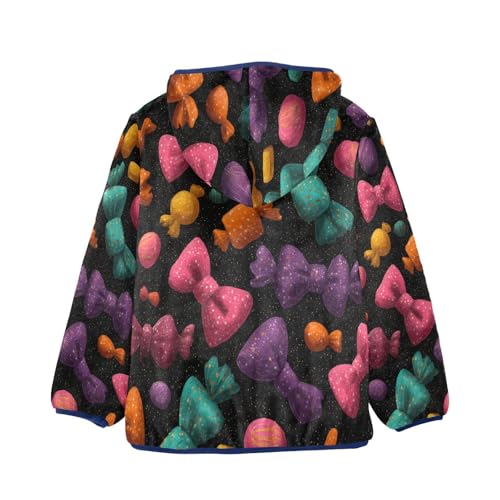 Colorful Bow Ties on Black Toddler Fleece Jacket Girl Boys Hooded Fleece Jacket Coat Warm Outwear Zip-up 3-10T2