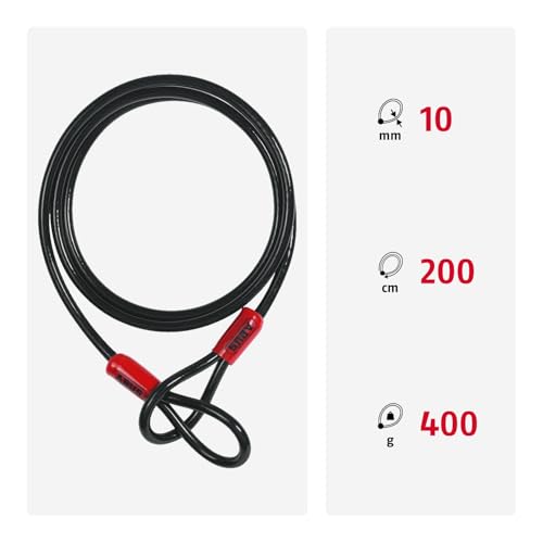 ABUS Cable de lazo Cobra 10/200 - cable de acero recubierto de plástico - 2 m de longitud, 10 mm de grosor - seguridad para accesorios de bicicletas y motos - Negro, Negro, 200 cm - imagen 2