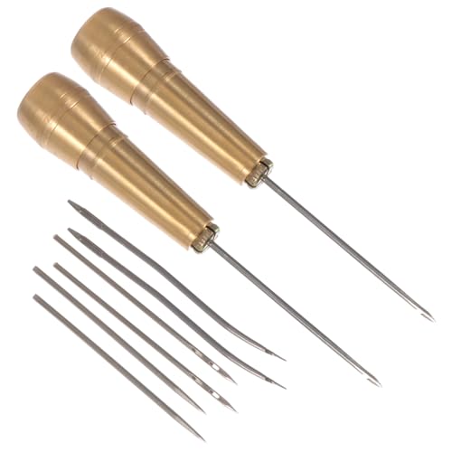 Beatifufu Sewer Tools 2 Sets of Shoe Repair Awls Smooth Round Handle for Leather Crochet