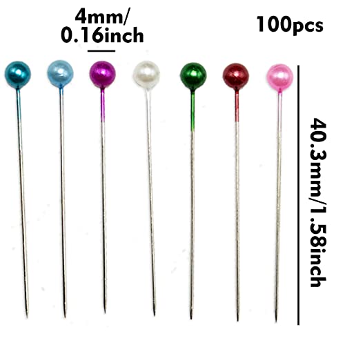 100Pcs 1.5 Inch Sewing Pins Plastic Ball Head Straight Quilting Pins for Dressmaker Jewelry DIY Decoration, Art Craft and Sewing Projects (Multicolor)