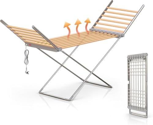 Innotic Beheizbare Wäscheständer Klappbar Platzsparend,145L x 54B x 94H cm | Tragfähigkeit 15KG,Leise & Sicher,20 Heizrohre, Aluminiumlegierung, Elektrischer Heizung Flügeltrockner