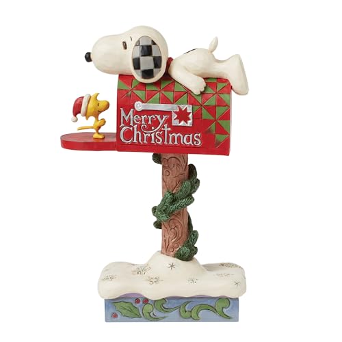 Enesco Peanuts by Jim Shore Snoopy and Woodstock on Merry Christmas Mailbox Figurine- Stone Resin Hand Crafted Painted Collectible Peanuts Snoopy Figurines Christmas Home Decor Statue, 7.28 Inch by Enesco - Used condition - CA$34.63