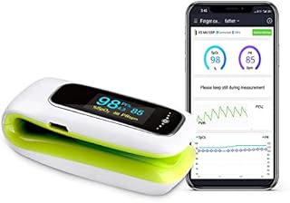 Rechargeable Oxygen Meter Finger Pulse Oximeter, SmileCare Bluetooth Pulse Oximeter Fingertip Blood Oxygen Saturation Monitor with Heart Rate and Perfusion Index with Free App iOS & Android for Adult