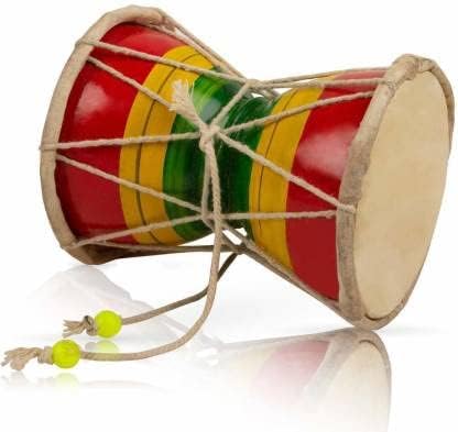 Wooden Shiv Damru/Damaru for Pooja Ghar, Handmade Hand Percussion Damroo Indian Musical Instruments - 5inch (12.7cm)-image-34