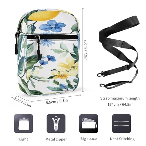 Lemon Leaves And Wild Flowers Cute Crossbody Bag Messenger Shoulder Bags with Adjustable Strap2