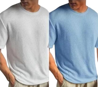 G.R.D. Enterprises Comfortable Men's Fashion T Shirt Pack of 2 with Popcorn Fabric and Designs Self Design-picture-24