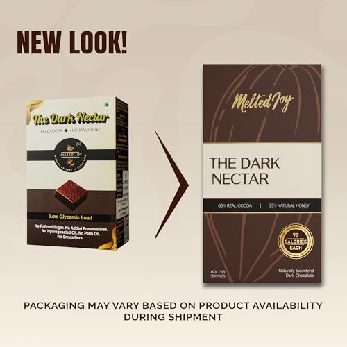Image of Melted Joy 65% Dark Chocolate Squares | Honey Sweetened Dark Chocolates| Portion-Controlled 72 cal| No Refined Sugar | Pack of 6