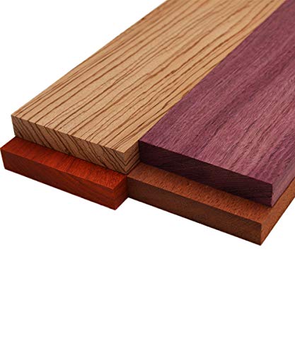 Barrington Hardwoods Imported Exotic Hardwood Variety Pack - Padauk, Zebrawood, Purpleheart, and Merbau (3/4