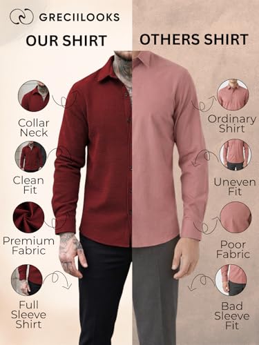 Image of GRECIILOOKS Casual Shirt for Men's | Full Sleeve Textured Shirts for Men | Regular Fit Wrinkle Free Premium Shirts for Man | Biker Streetwear Office Travel Dinner Style