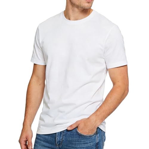 KikizYe Men's Short Sleeve Tee Cotton Crew Neck T-Shirts White Size Medium