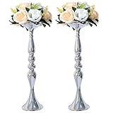 LANLONG 2 Pieces 50cm Height Metal Candle Holder Candle Stand Wedding Centerpiece Event Road Lead Flower Rack (Silver x 2) (Silver, 19.6