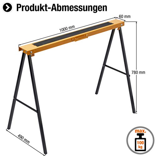 Meister Metallbock 100 kg - Klappbar - Mit Tragegriff - Mit Anti-Rutsch-Auflage / Unterstellbock aus Metall / Faltbarer Klappbock mit Gummiauflage / Arbeitsbock mit 780 mm Arbeitshöhe / 5258130