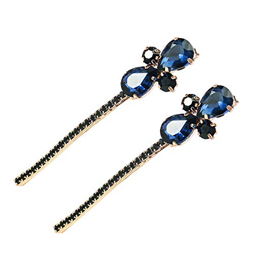 2 pasadores de aleación de diamantes de imitación de cristal vintage para mujer, horquillas laterales, horquillas para el pelo, accesorios para el cabello para boda y novia (azul)