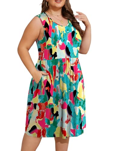 Image of DB MOON Womens 2026 Plus Size Tank Dresses Sleeveless Knee Length Sundress with Pockets