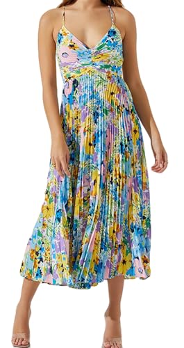 Image of Recious Womens Sexy Spaghetti Strap Sleeveless Printed Bodycon Pleated Party Clubwear Dress