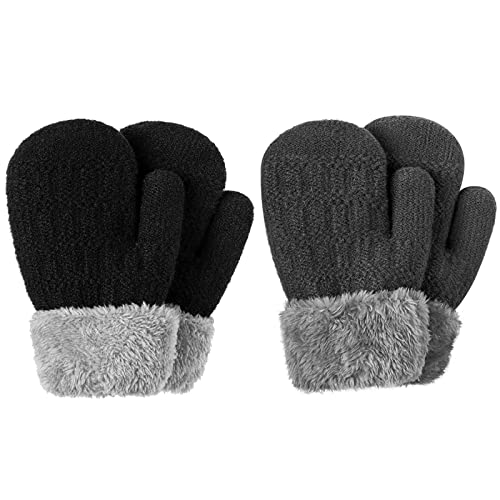 Image of Winter Mittens Gloves Beanie Hat Set for Kids Baby Toddler Children, Thick Warm Knit Fleece Lined Thermal Set for Boys Girls