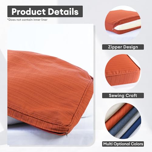 ovios Patio Cushion Covers, Waterproof Cushion Cover for Outdoor Furniture, Sofa, Couch, Ottoman Seat Back Cushion Cover with Zipper (8 Covers, Orange Red) - Thumbnail 5