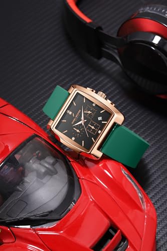 Image of Daniel Hechter Paris Alma Collection Watch for Men Premium Chronograph Watch Black Square Dial Silicone Strap, Multi-Function, Date Display Luxury