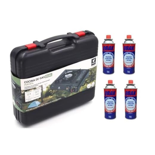 UBOON Cocina Portatil, Cocina De Gas Portatil, Cocina 2 en 1, Disponible Uso Butano, Estufa Camping, Ligero y Fácil de usar, Maletín De Almacenamiento (Con 4 Cartuchos de Gas Butano 227g)