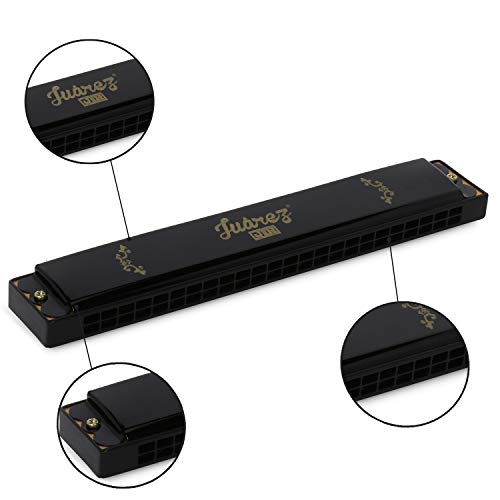 Image of JUAREZ Junior JJ24HB 24 Holes Harmonica Key of C Scale | Mouth Organ | Cover - Aluminium | Comb - Abs | Reed - Brass Black