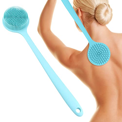 DaiDom Improved Silicone Body Brush 2nd Gen Back Scrubber for Shower with Long Handle Silicone Shower Brush Silicone Scrubber Body (Blue)