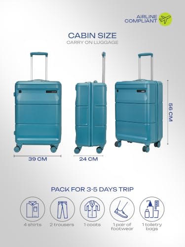 Image of Safari Cosmic Cabin 8 Wheels 55cm Carry on Trolley Bag Hard Case Polycarbonate 360 Degree Wheeling System Luggage, Anti-Theft Zipper, Trolley Bags for Travel, Suitcase for Travel, Harbor Blue