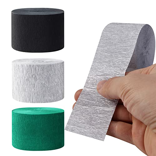 Image of Black Green Silver Party-Decorations Streamers - 9 Rolls Graduation Wedding Men Boys Birthday Baby Bridal Shower Crepe Tissue Paper Streamer Soccer Party Supplies Garland Decor Panduola