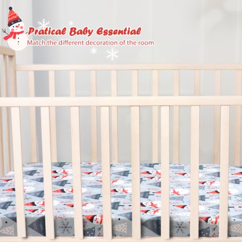 Image of JISEN Christmas Fitted Crib Sheets for Boys Girls 52x28 Inch Snowman Grey