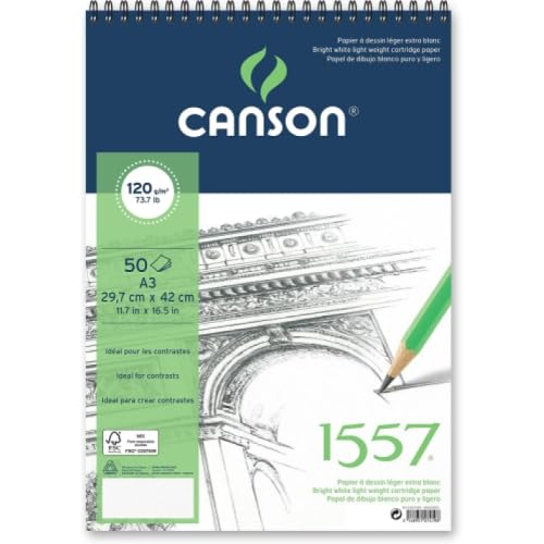 Lot de 5 Album spiralé 50 feuilles 1557® A3 120g/m², grain léger blanc pur