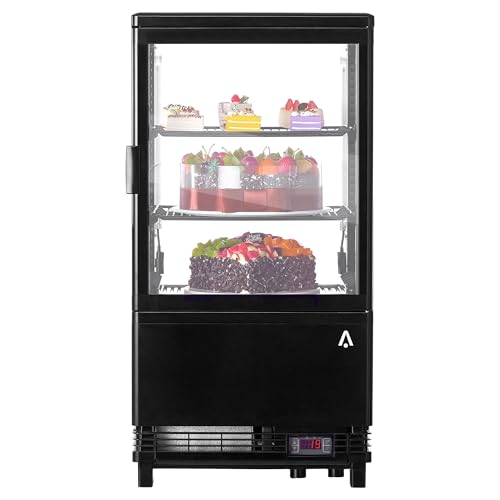 PrecisionAuto Commercial Countertop Display Refrigerator, 2.1 Cu.Ft Pastry Showcase with Led Lighting, Air-Cooling, Rear Sliding Door for Bakery, Cafe, Restaurant (Black)