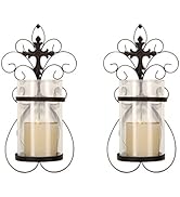 Adeco HD0005 Candle Holder, Black Scroll and Cross