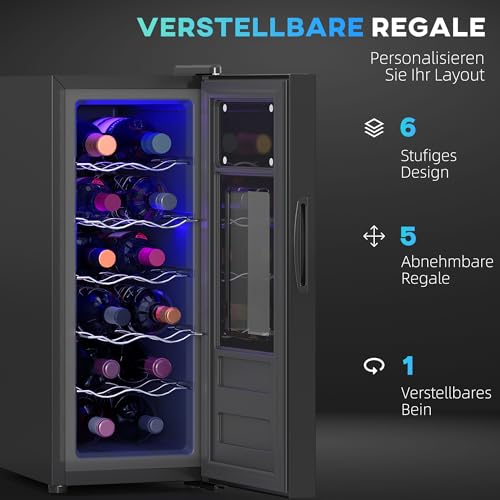 HOMCOM Weinkühlschrank, 30 L Getränkekühlschrank für 12 Flaschen, Weinklimaschrank, Flaschenkühlschrank mit Innenbeleuchtung, Touch, 8-18°C, Schwarz – Bild 6