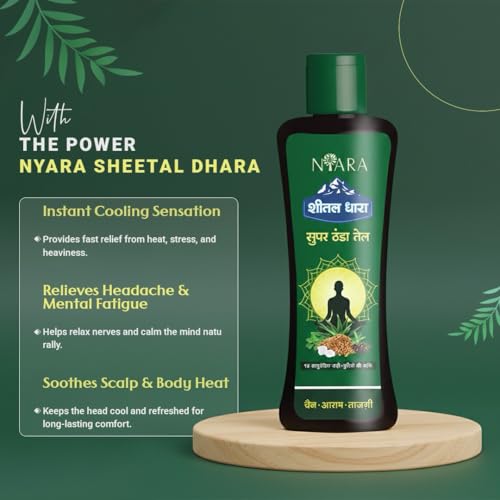 Image of NYARA Sheetal Dhara Ayurvedic Cooling Oil with Bhringaraj Brahmi Pudina Sat Kapoor Aloe Vera Essential Oils for Head Scalp and Body Massage 50ml (Pack of 3)
