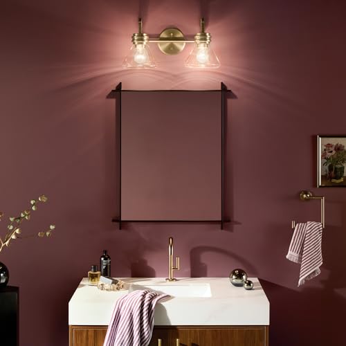 Image of Kichler Farum 19.25 inch 2-Light Bathroom Vanity Light Fixture with Clear Glass in Champagne Bronze for Vanity Mirror, Jack & Jill Layout, Over Mirror (19.25 inch W x 9.5 inch H), 55154CPZCLR