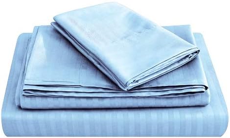 JÁCLER King 4 Piece Sheet Set- Microfiber Bedding - Bed Sheets - Extra Soft - Easy Fit - Breathable & Cooling Sheets - Comfy, Wrinkle, Fade - Stain Resistant– Stripe Light Blue
