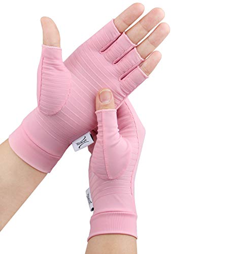 TianHengYi 2 Pairs Cooper Arthritis Gloves,Copper Compression Gloves,Fingerless Hand Gloves for Women