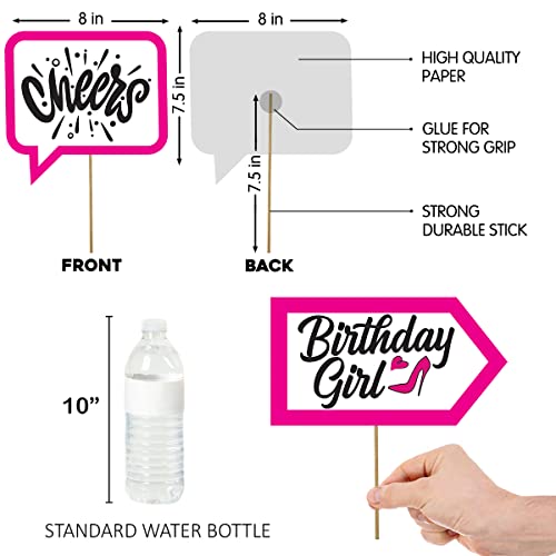 Image of Party Propz Birthday Props For Girls - Set of 20 Pcs Party Prop For Adults Girls | Birthday Props For Women | Photobooth prop Birthdays | Birthday's Decoration Items For Girl | Pink, Black (Cardstock)