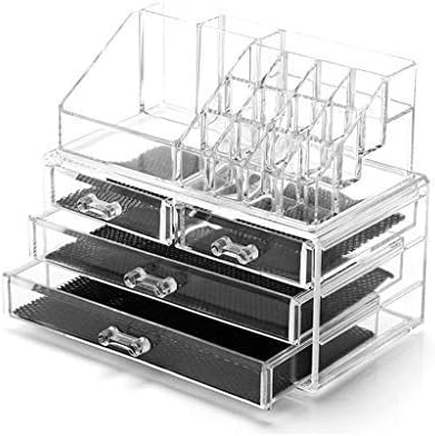 Cosmetic storage box Clear acrylic make-up organizer, stackable cosmetic box, with 4 drawers, for hairpins for nail polish with lip brushes, 23 x 24 cm, makeup box with makeup